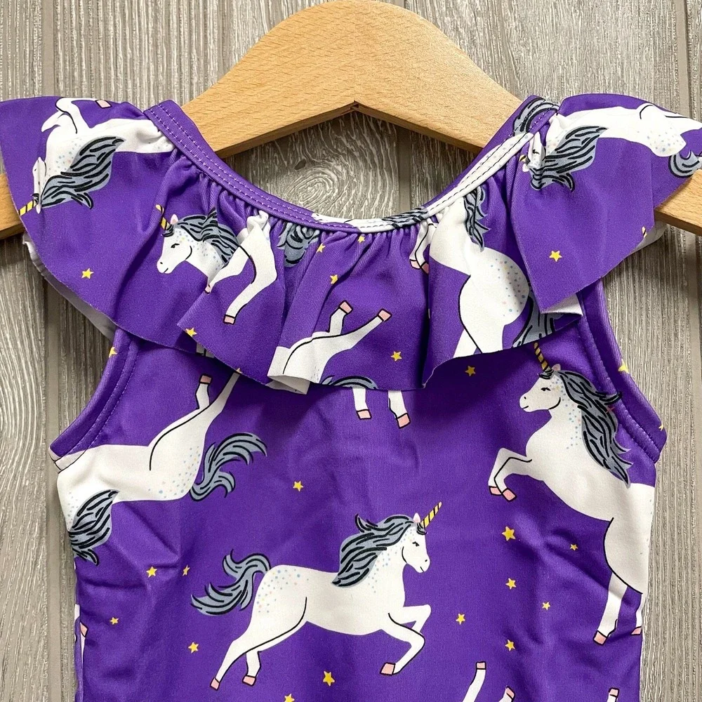 NEW Hanna Andersson Girls‎ 80 18-24 Mos Swimsuit Purple Ruffle Unicorn One Piece